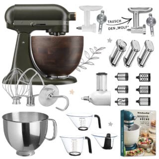 KitchenAid Artisan Mega-Paket 5KSM180WSEEG Evergreen WalnussBowl