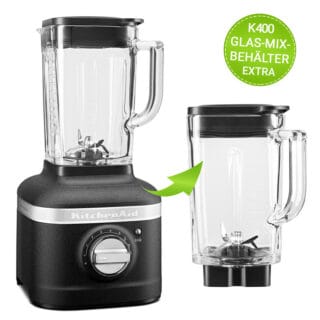 KitchenAid Artisan Standmixer K400 5KSB4026EBK Schwarz + EXTRA Glas-Mix-Behälter