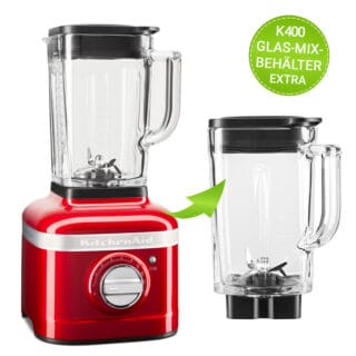 KitchenAid Artisan Standmixer K400 5KSB4026ECA Rot mit EXTRA Glas-Mix-Behälter