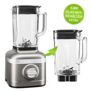 KitchenAid Artisan Standmixer K400 5KSB4026EMS mit EXTRA Glas-Mix-Behälter
