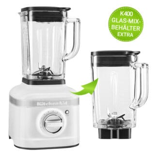 KitchenAid Artisan Standmixer K400 5KSB4026EWH mit EXTRA Glas-Mix-Behälter