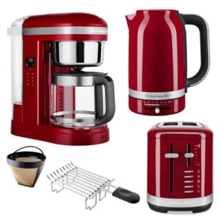 KitchenAid Frühstücks-Set mit Kaffeemaschine, Wasserkocher & Toaster Empire Rot