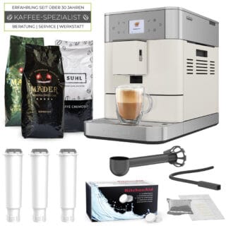 KitchenAid Kaffeevollautomat KF6 Porcelain White Set mit 3 kg Kaffee und Zubehör