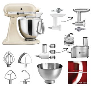 KitchenAid Küchenmaschine 5KSM175PS Fleischwolf Gemüse Set Creme/Mandel