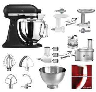 KitchenAid Küchenmaschine 5KSM175PS Fleischwolf Gemüse Set Gusseisen Schwarz
