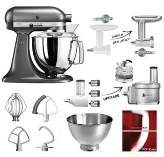 KitchenAid Küchenmaschine 5KSM175PS Fleischwolf Gemüse Set Medallion Silber