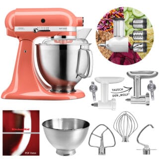 KitchenAid Küchenmaschine 5KSM185PS Fleischwolf Gemüse Set Coralle