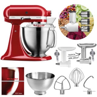 KitchenAid Küchenmaschine 5KSM185PS Fleischwolf Gemüse Set Empire Rot