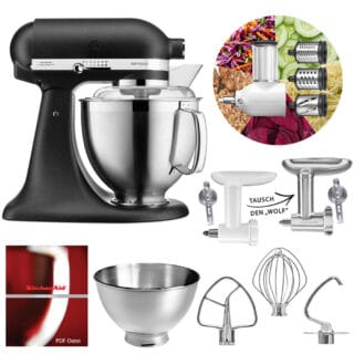 KitchenAid Küchenmaschine 5KSM185PS Fleischwolf Gemüse Set Gusseisen Schwarz