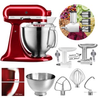 KitchenAid Küchenmaschine 5KSM185PS Fleischwolf Gemüse Set Liebesapfelrot