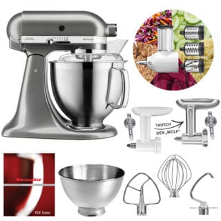 KitchenAid Küchenmaschine 5KSM185PS Fleischwolf Gemüse Set Medallion Silber