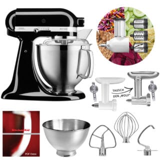 KitchenAid Küchenmaschine 5KSM185PS Fleischwolf Gemüse Set Onyx Schwarz