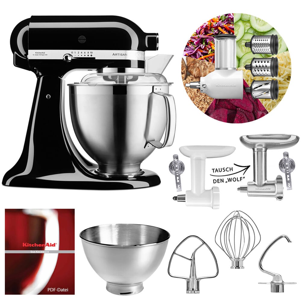 KitchenAid Küchenmaschine 5KSM185PS Fleischwolf Gemüse Set Onyx Schwarz