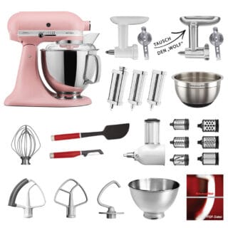 KitchenAid Küchenmaschine Artisan 5KSM175PS Mega-Paket Altrosa