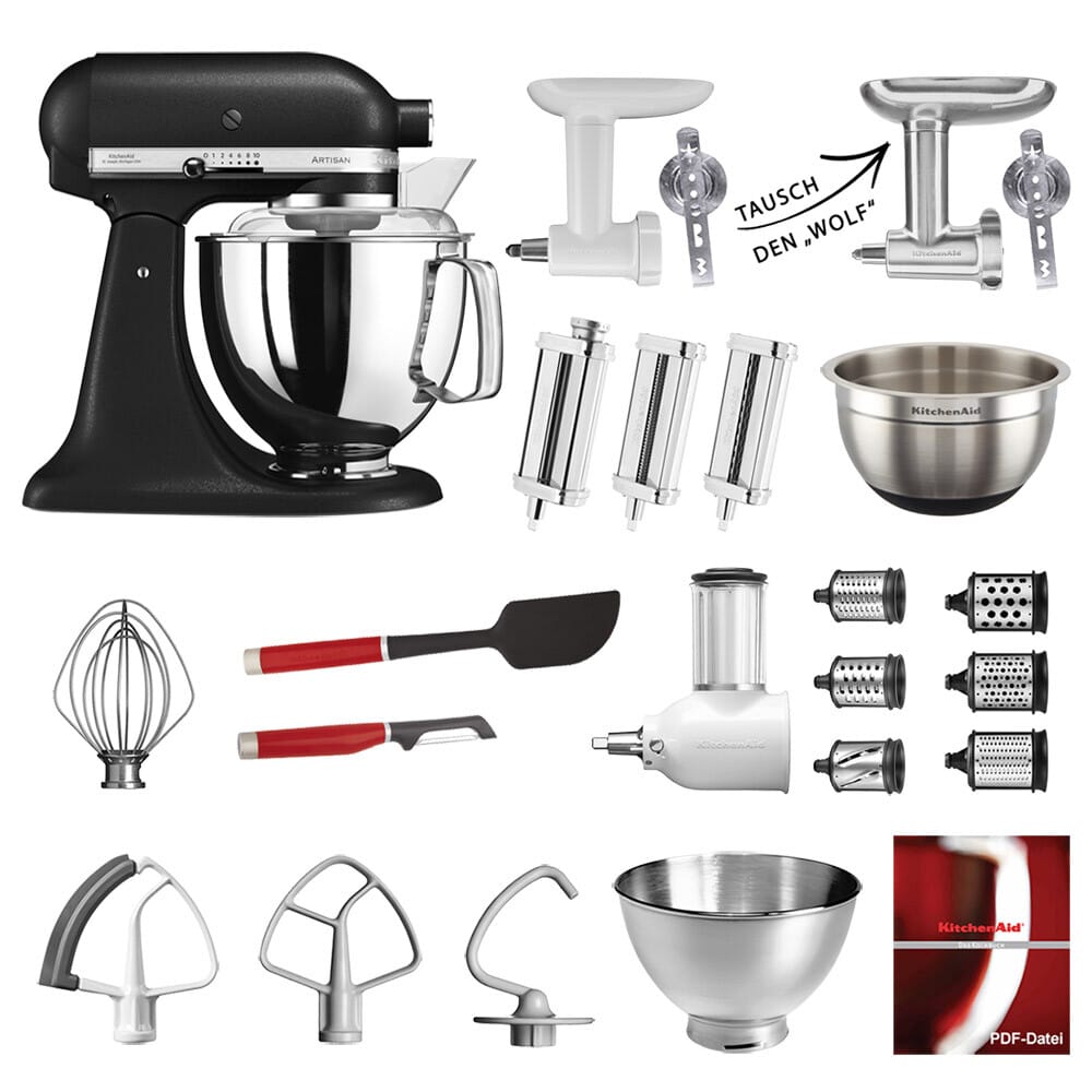 KitchenAid Küchenmaschine Artisan 5KSM175PS Mega-Paket Gusseisen Schwarz