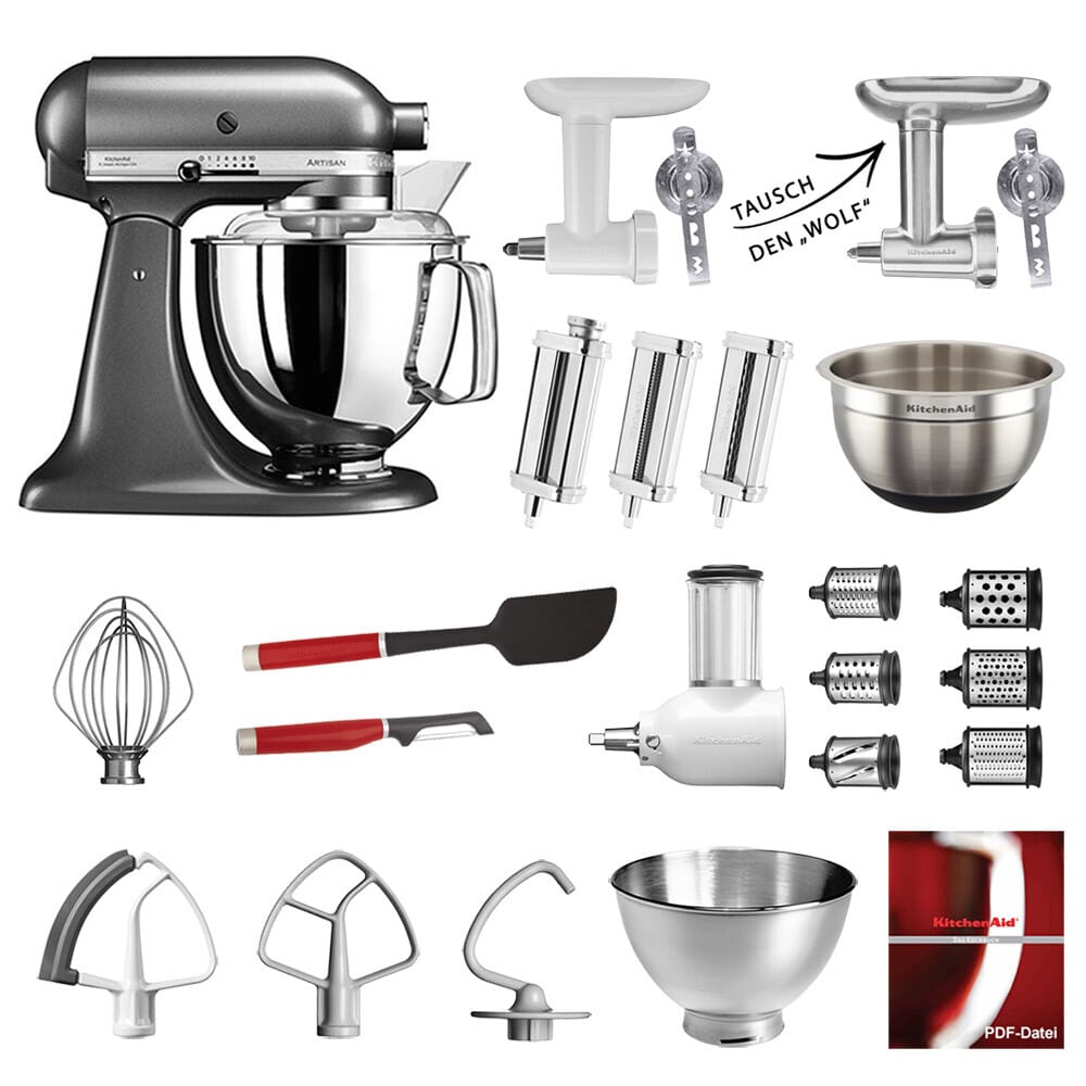 KitchenAid Küchenmaschine Artisan 5KSM175PS Mega-Paket Medallion Silber