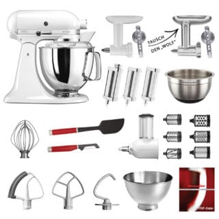 KitchenAid Küchenmaschine Artisan 5KSM175PS Mega-Paket Weiß