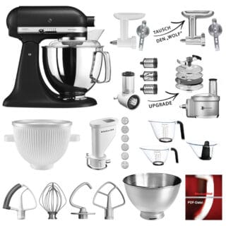KitchenAid Küchenmaschine Artisan 5KSM175PS Mega-Sommer Set Gusseisen Schwarz