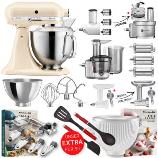 KitchenAid Küchenmaschine Artisan 5KSM185 Alleskönner-Set Creme/Mandel