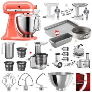 KitchenAid Küchenmaschine Artisan 5KSM185 Mega-Winter-Set Coralle