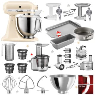 KitchenAid Küchenmaschine Artisan 5KSM185 Mega-Winter-Set Creme/Mandel