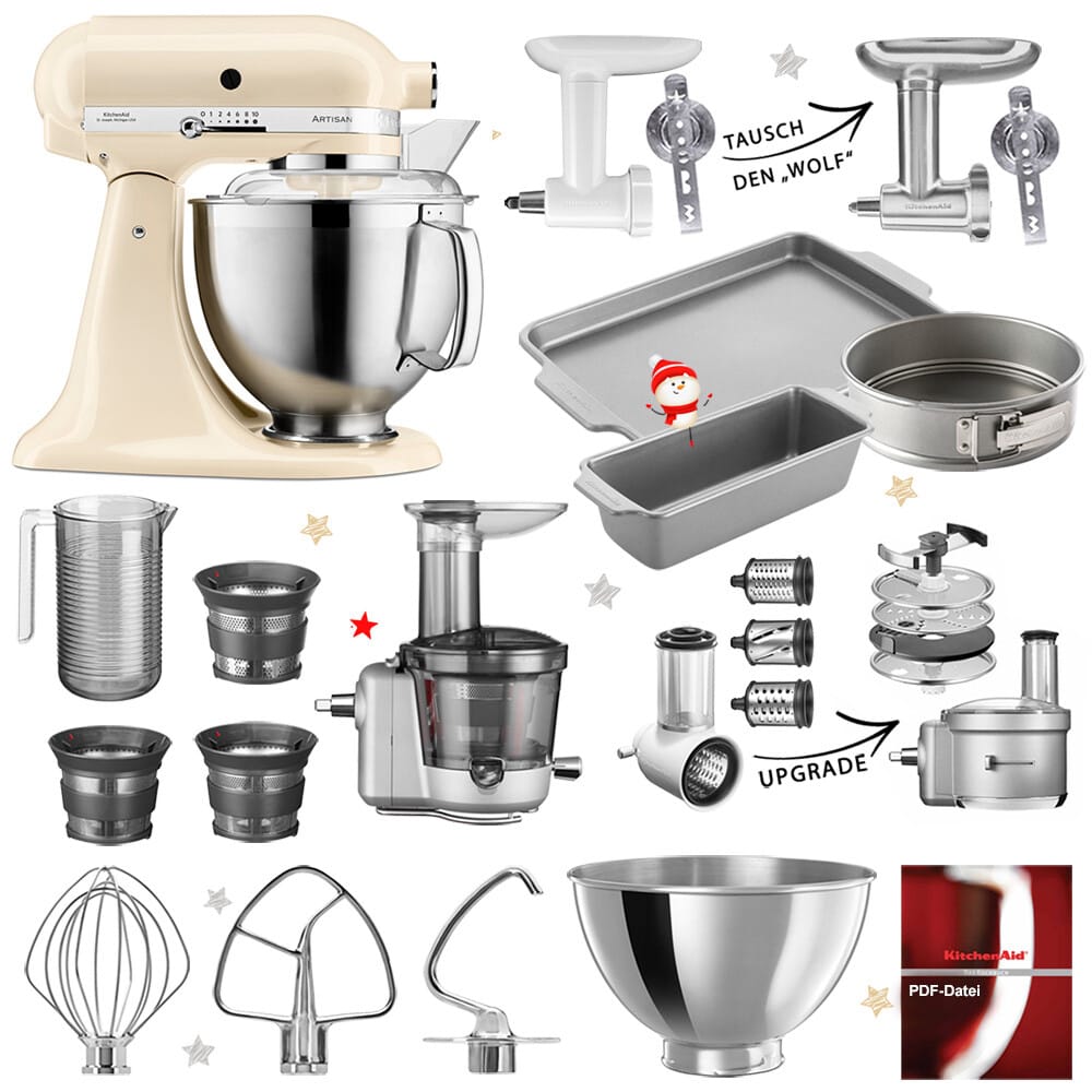 KitchenAid Küchenmaschine Artisan 5KSM185 Mega-Winter-Set Creme/Mandel