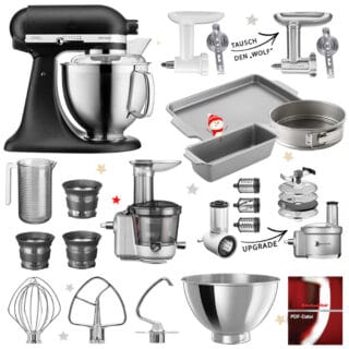 KitchenAid Küchenmaschine Artisan 5KSM185 Mega-Winter-Set Gusseisen Schwarz