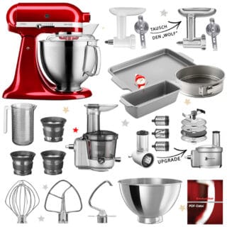 KitchenAid Küchenmaschine Artisan 5KSM185 Mega-Winter-Set Liebesapfelrot