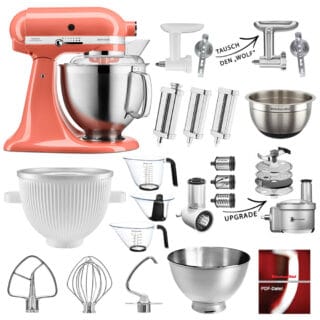 KitchenAid Küchenmaschine Artisan 5KSM185PS Mega-Sommer Set Coralle