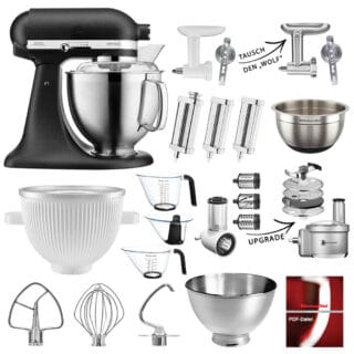 KitchenAid Küchenmaschine Artisan 5KSM185PS Mega-Sommer Set Gusseisen Schwarz