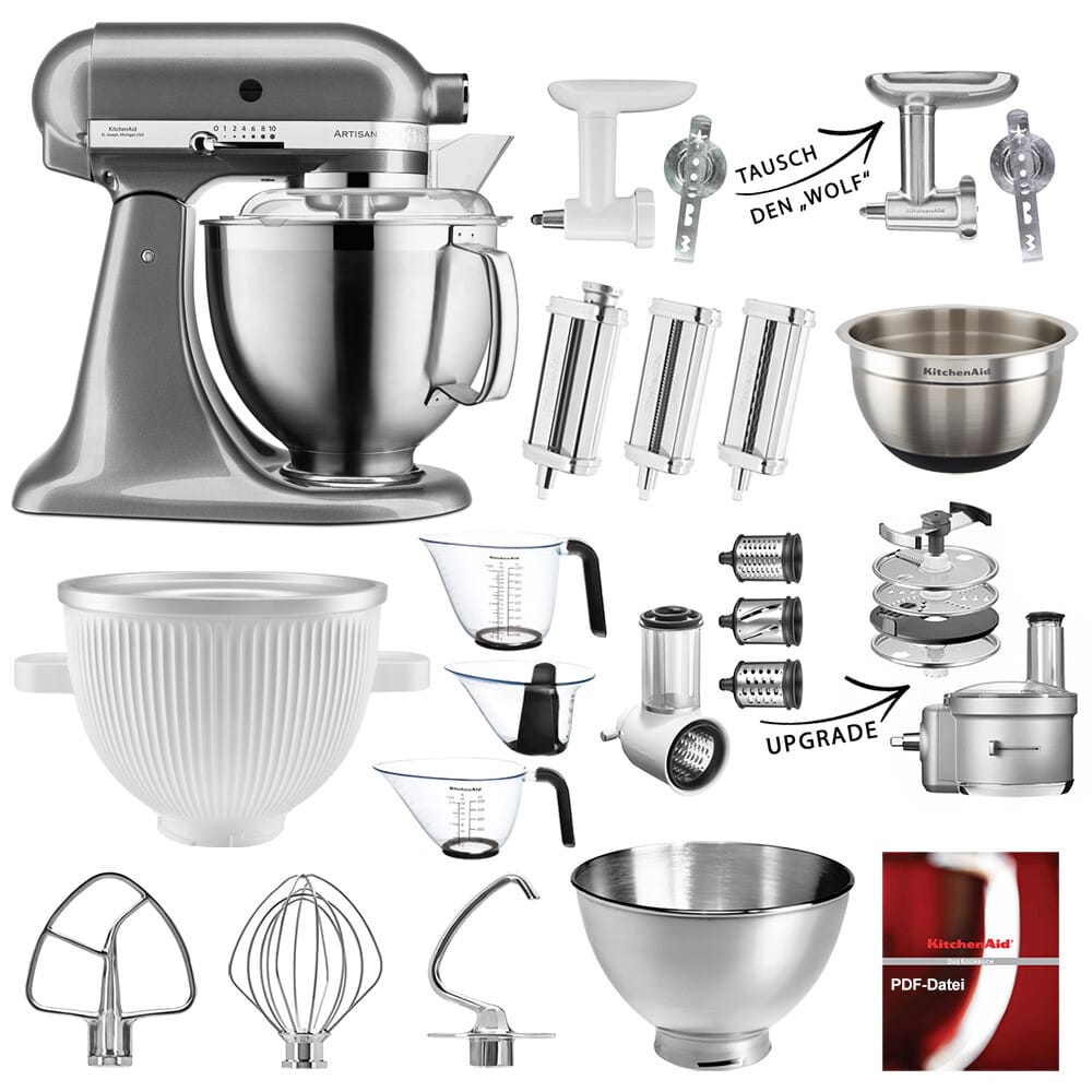 KitchenAid Küchenmaschine Artisan 5KSM185PS Mega-Sommer Set Medallion Silber