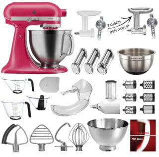 KitchenAid Küchenmaschine Artisan 5KSM195PS Mega-Paket Hibiscus