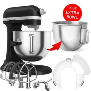 KitchenAid Küchenmaschine Artisan 6,6L Matt Schwarz PLUS Zusatz-Schüssel