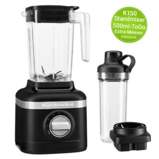 KitchenAid Standmixer K150 Mattschwarz inkl. 500ml-ToGo mit Messerbasis