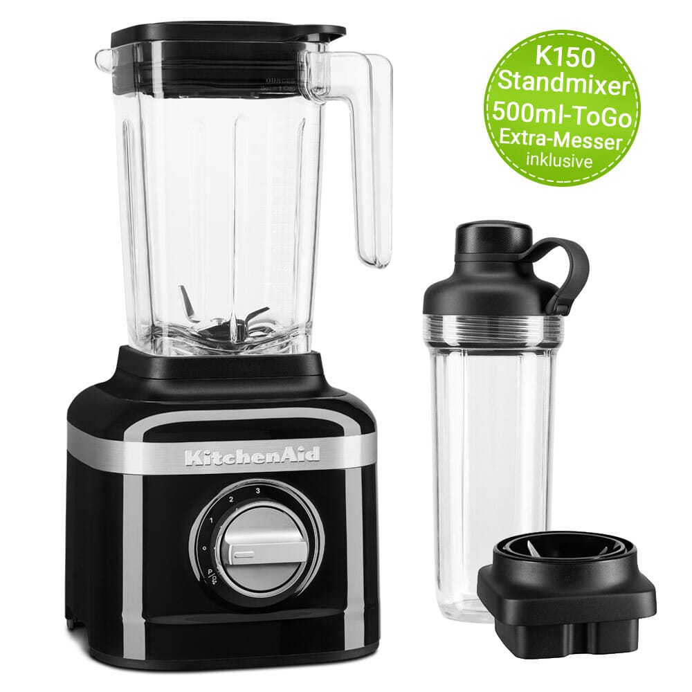 KitchenAid Standmixer K150 Onyx Schwarz inkl. 500ml-ToGo mit Messerbasis