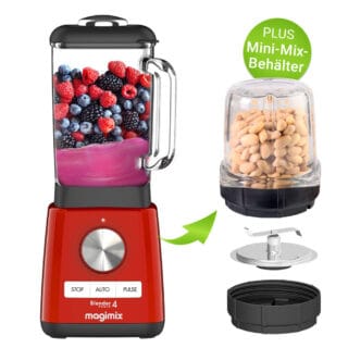 Magimix Power Blender 4 Standmixer Rot mit Mini-Mix-Behälter