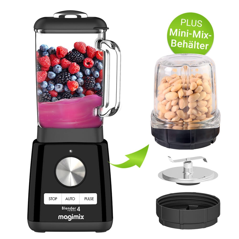 Magimix Power Blender 4 Standmixer Schwarz mit Mini-Mix-Behälter