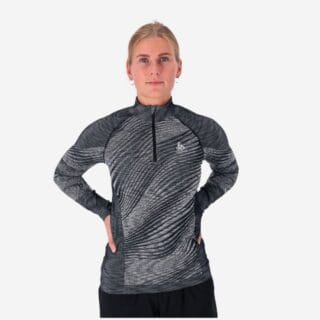 Odlo Herren Longsleeve ½ Zip Turtleneck für Laufen & Training, Schwarz, Gr. XS – Atmungsaktiv, Warm & Flexibel