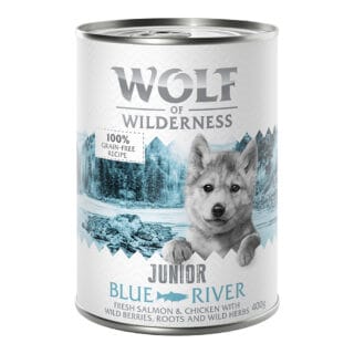 Wolf of Wilderness JUNIOR 6/24 x 400 g - 6 x 400 g Blue River - Huhn & Lachs