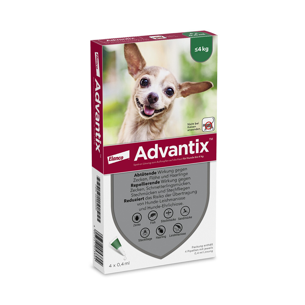 Advantix® 40 Spot-on für Hunde, bis 4 kg - 4 Pipetten x 0,4 ml