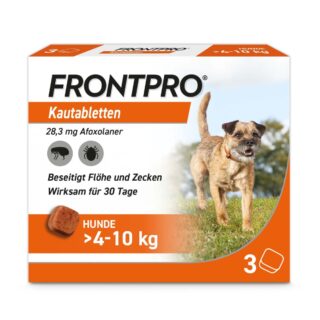 Frontpro Kautablette gegen Zecken und Flöhe, für Hunde >4 bis 10 kg - 3 Tabletten