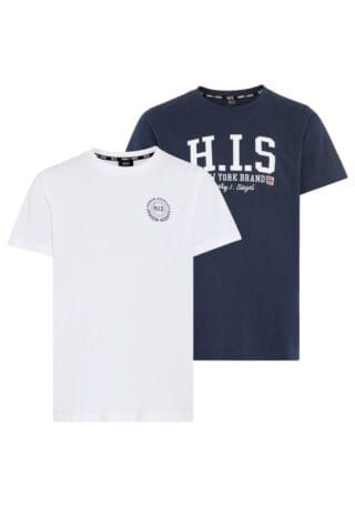 H.I.S T-Shirt "2er Pack T-Shirts mit Logodrucken für Jungen" Packung, 2, 2 tlg. Basic Schnitt, kurze Ärmel, bedruckte Optik, Logodrucke