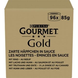 Jumbopack Gourmet Gold Zarte Häppchen 96 x 85 g - Rind, Huhn & Leber, Lachs & Huhn, Truthahn & Ente