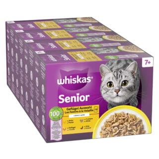 Jumbopack Whiskas Senior Frischebeutel 144 x 85 g - 7+ Geflügelauswahl in Gelee