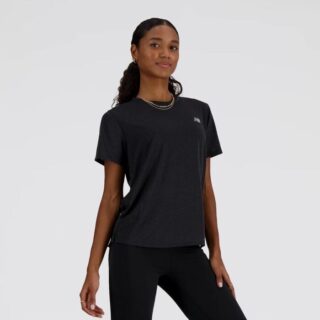 New Balance Damen T-Shirt XS – Schwarz Meliert, Perfekt für Laufen und Training, Bequemer Fit & Atmungsaktiv
