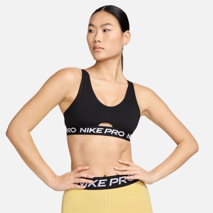 Nike Pro Indy Plunge MS Bra, Gr. L - Bequemer Sport-BH für Frauen beim Lauftraining in Schwarz