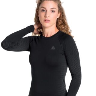 Odlo Top Crew Neck Langarm-Running-Shirt für aktive Läufer, Schwarz, Gr. XS