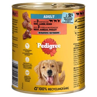 Pedigree Classic 12 x 800 g - Rind, Lamm & Huhn in Pastete