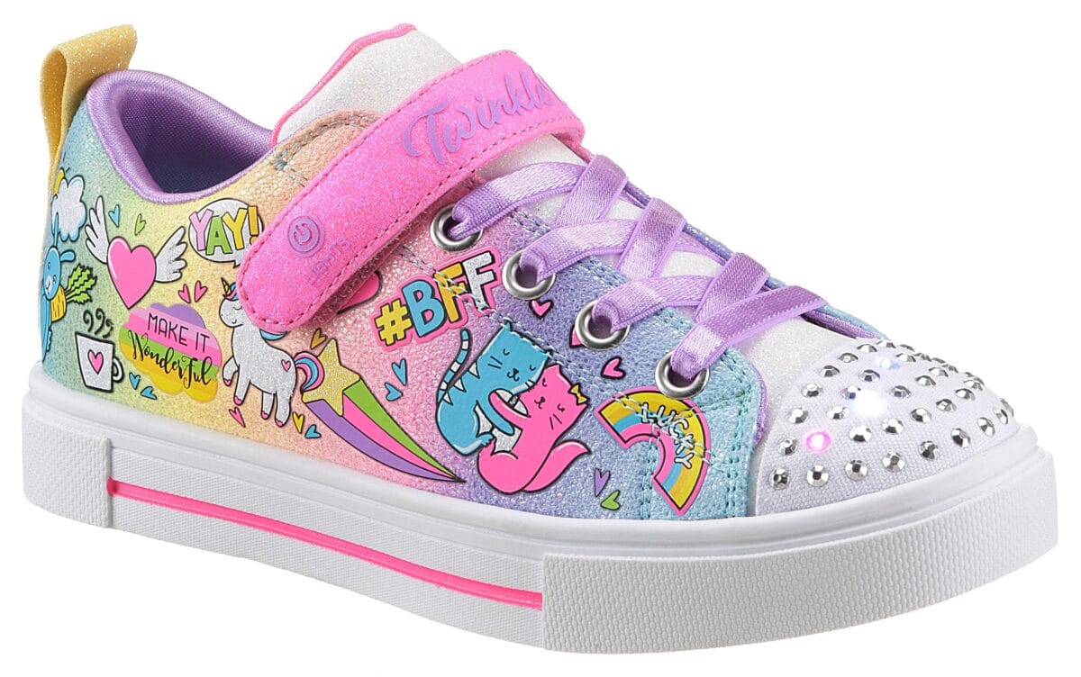 Skechers Sneaker "TWINKLE SPARKS BFF MAGIC" Schnürschuh m.Glitzer, Klettverschluss, Größenschablone zum Download