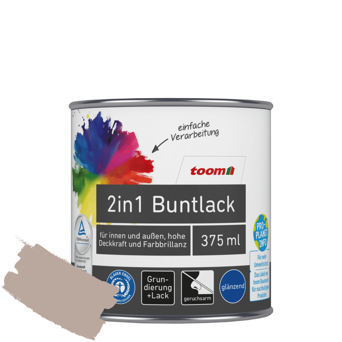 toom 2in1 Buntlack 'Kieselsand' taupe glänzend 375 ml